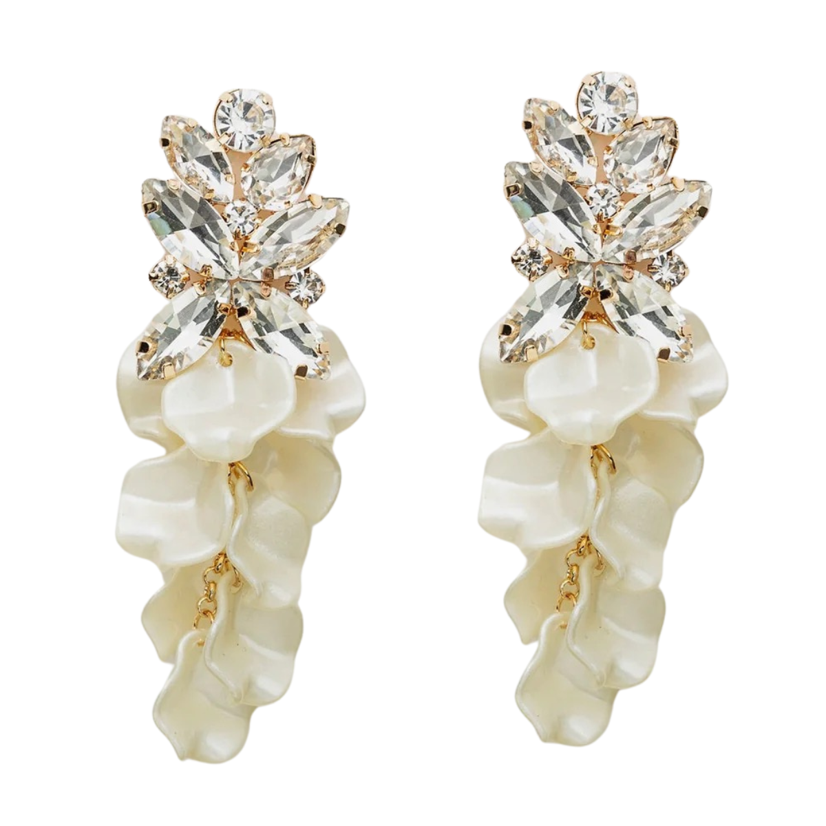 Leaf Big Stone Earrings - 0014 Offwhite