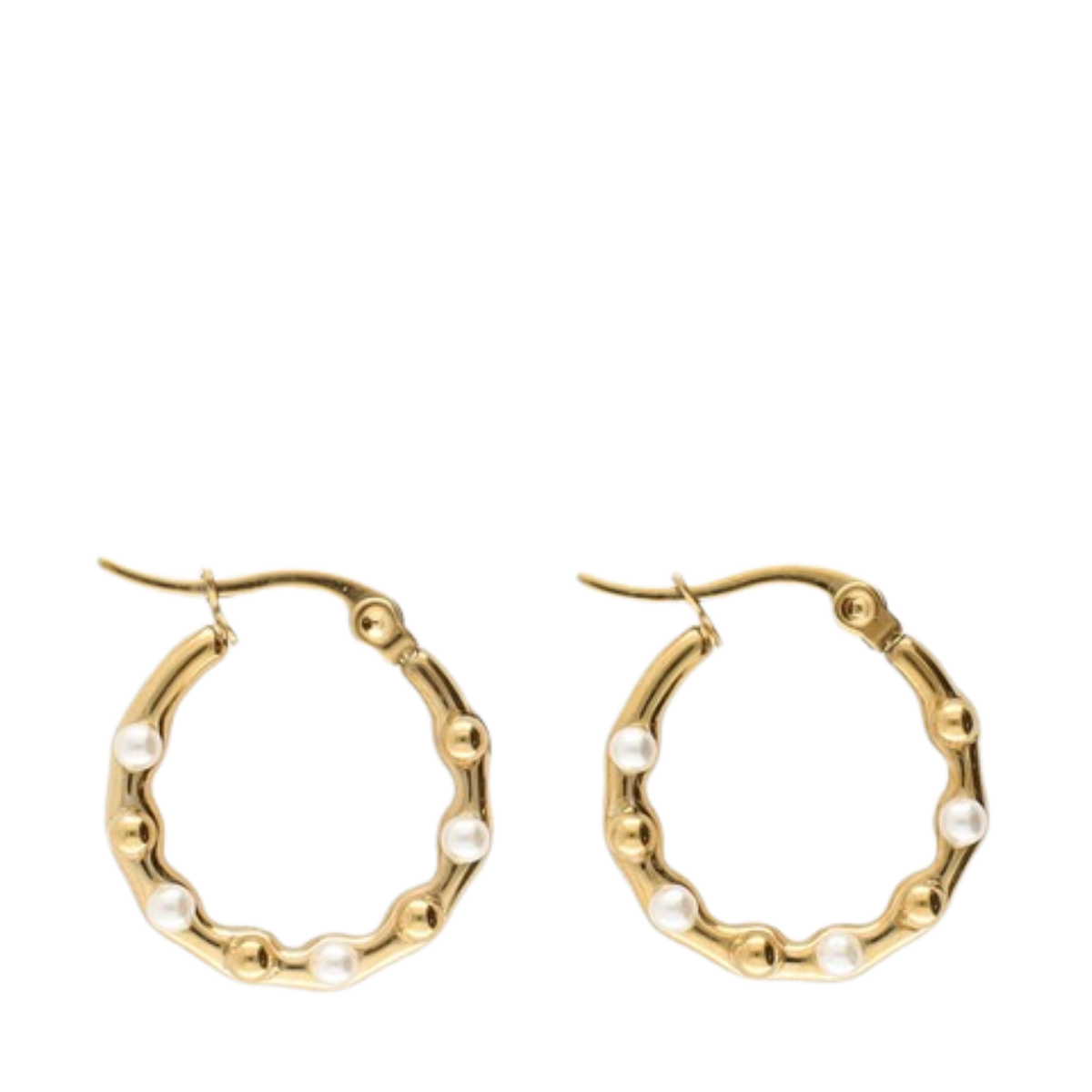 Hoop Earrings with Dots and Pearls - Gold