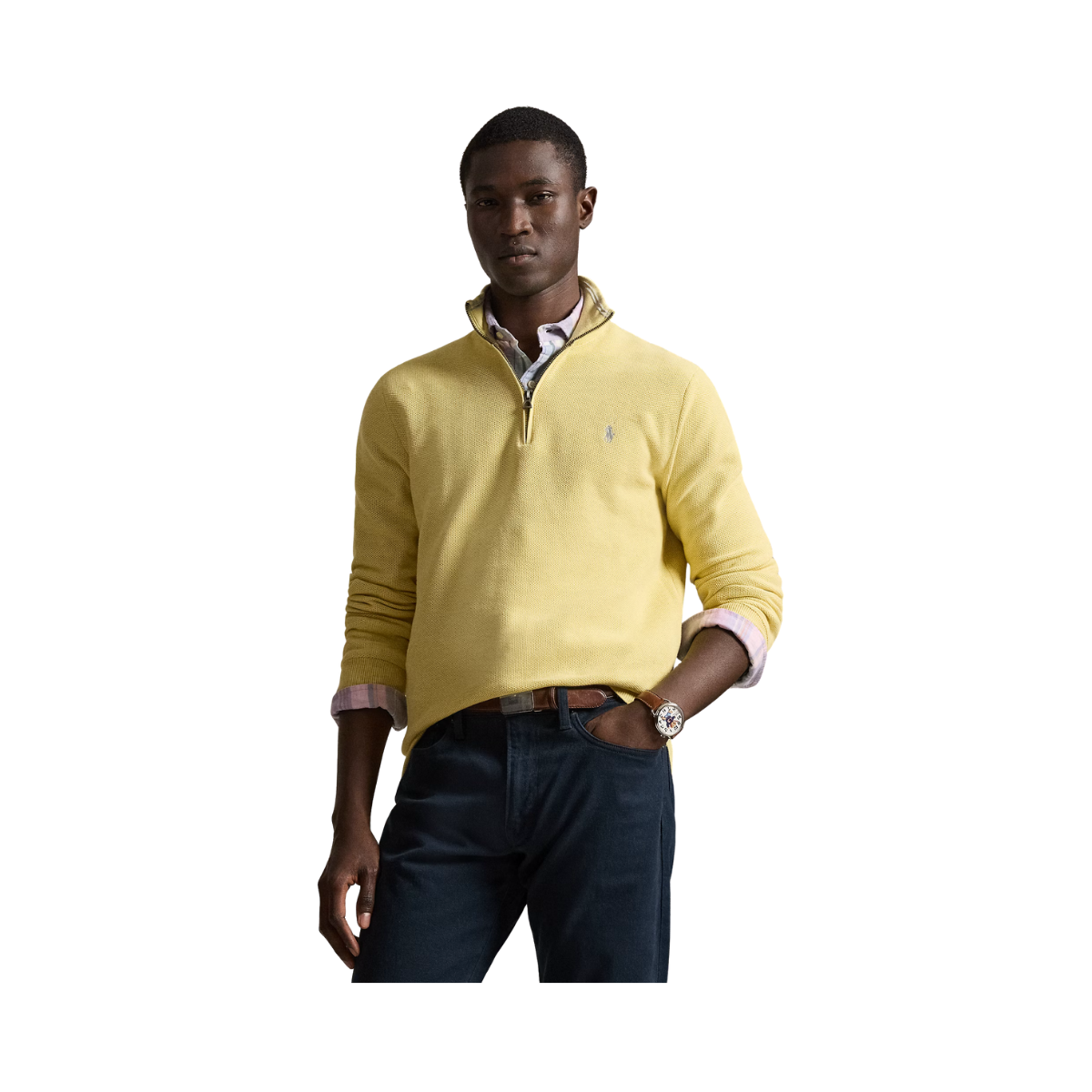 Knit Cotton Quarter-Zip Sweater - Soft Yellow