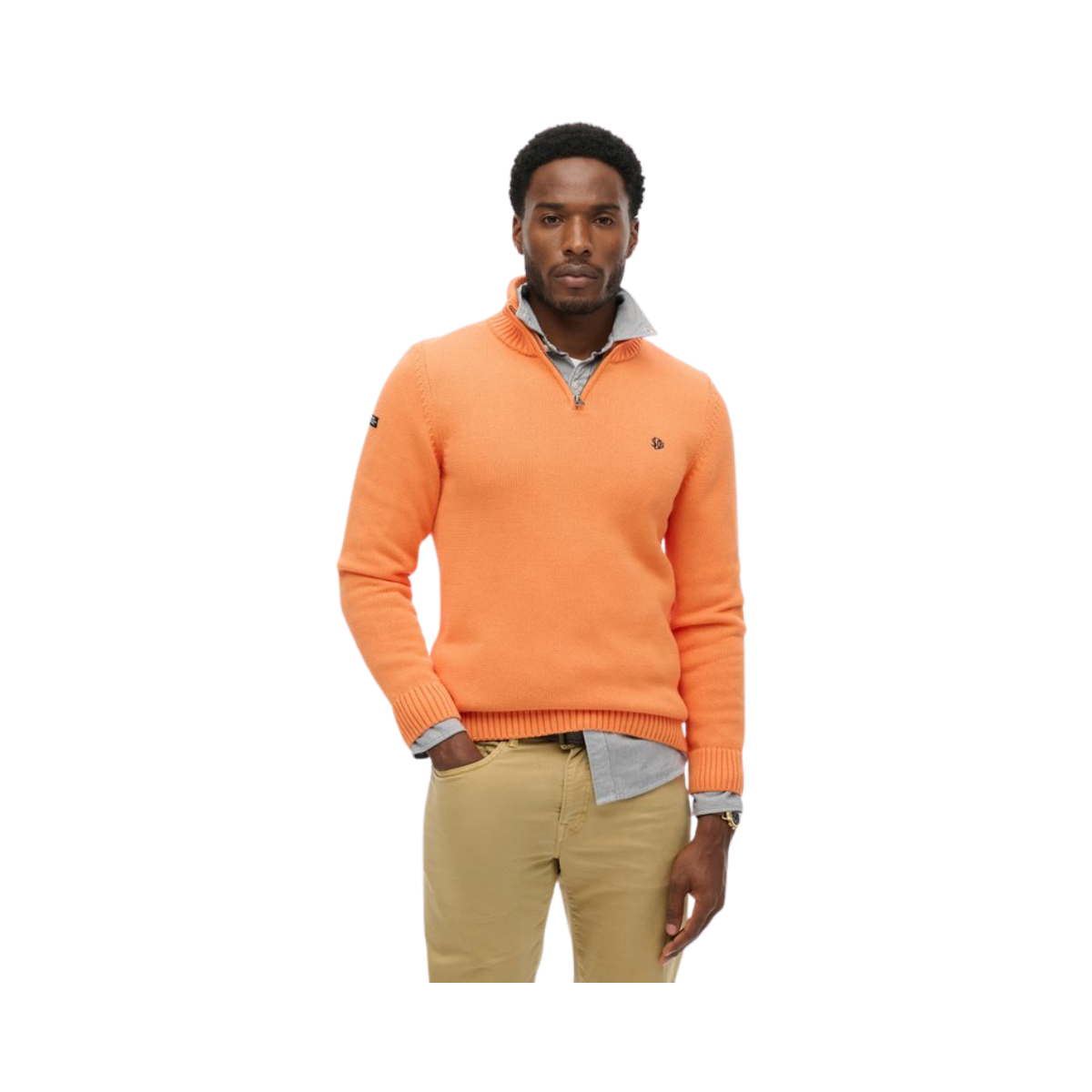 Cotton Half Zip Knit - Washed Tangerine