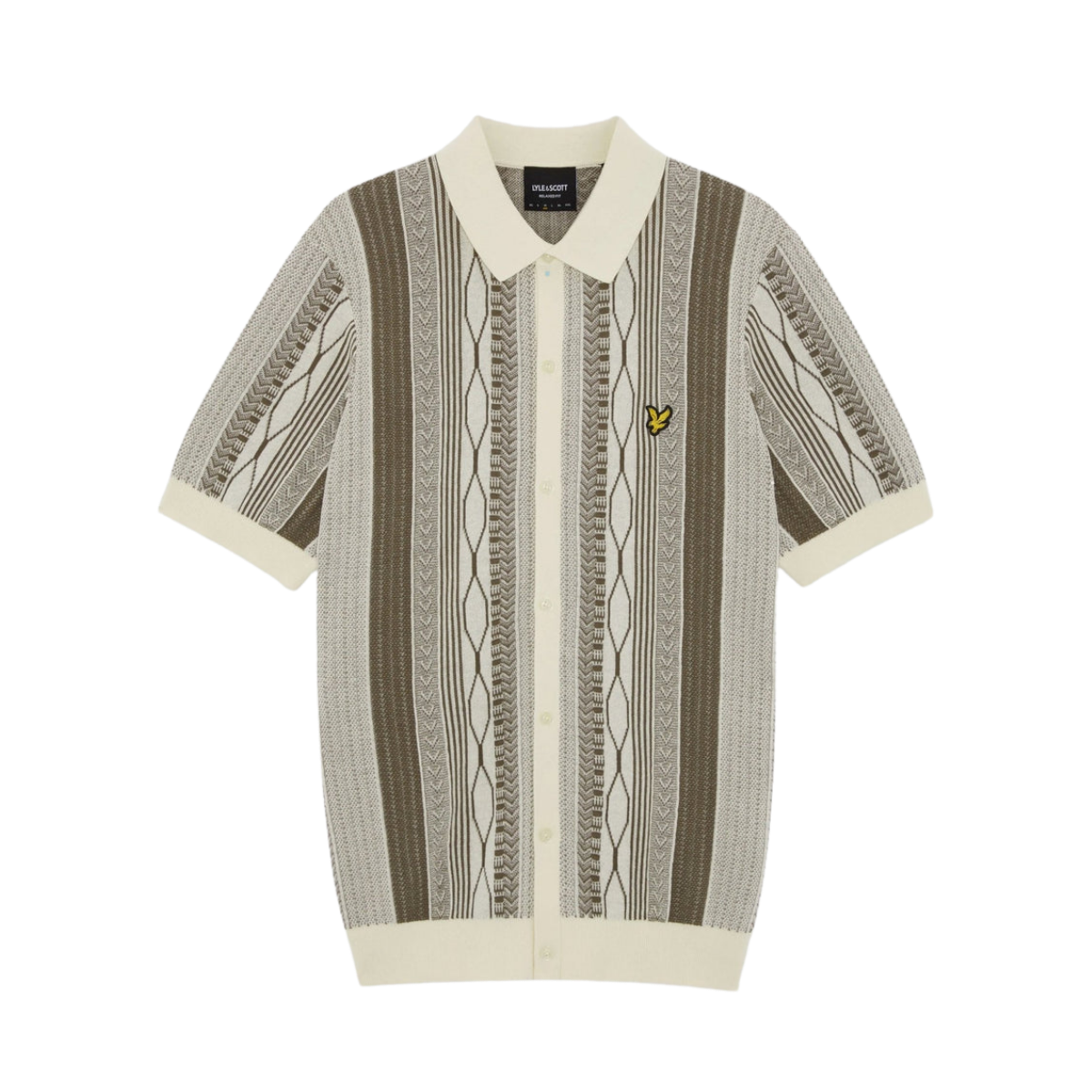 Brocade Jacquard Short Sleeve Knitted Shirt - Ice Cream / Khaki Ash