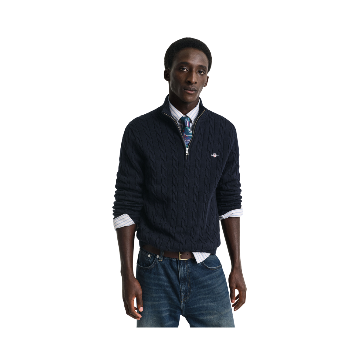 Cotton Cable Half Zip - Evening Blue