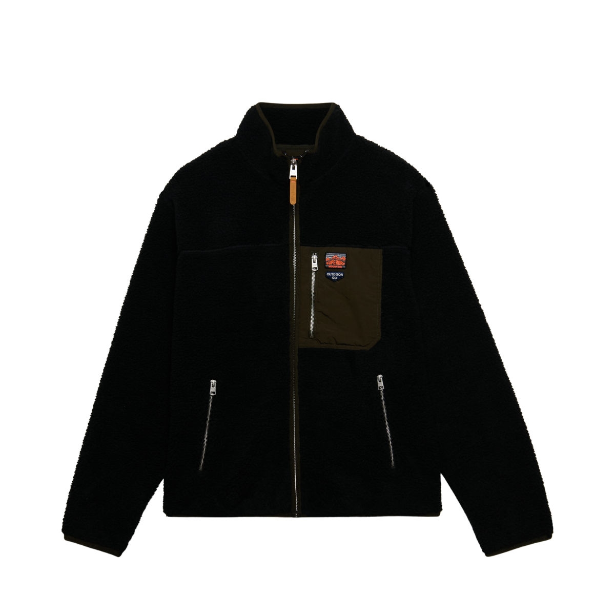 Vintage Retro Full Zip Fleece - Black/Olive