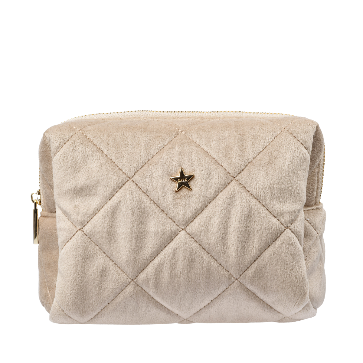 Velvet Square Quilted Make-Up Pouch Large - Dark Sand