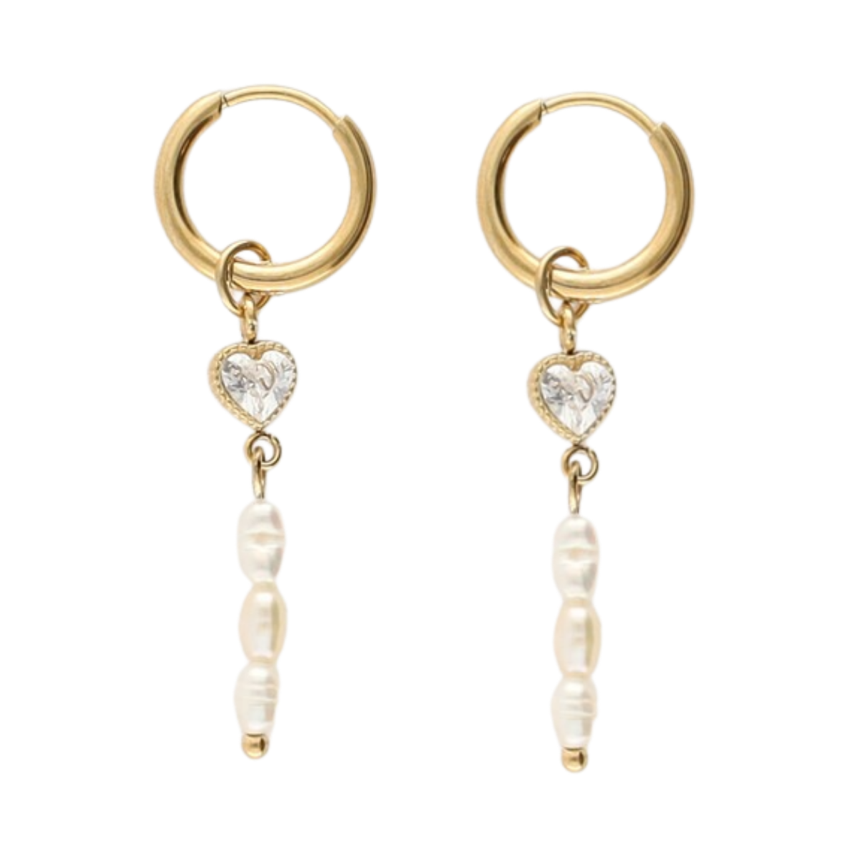 Hoop Earrings with Rhinestone Heart - Gold