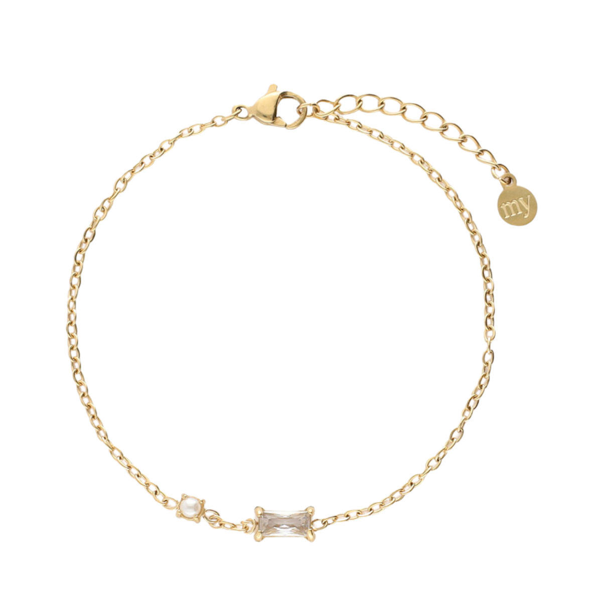 Bracelet tiny strass pearl charm - Gold