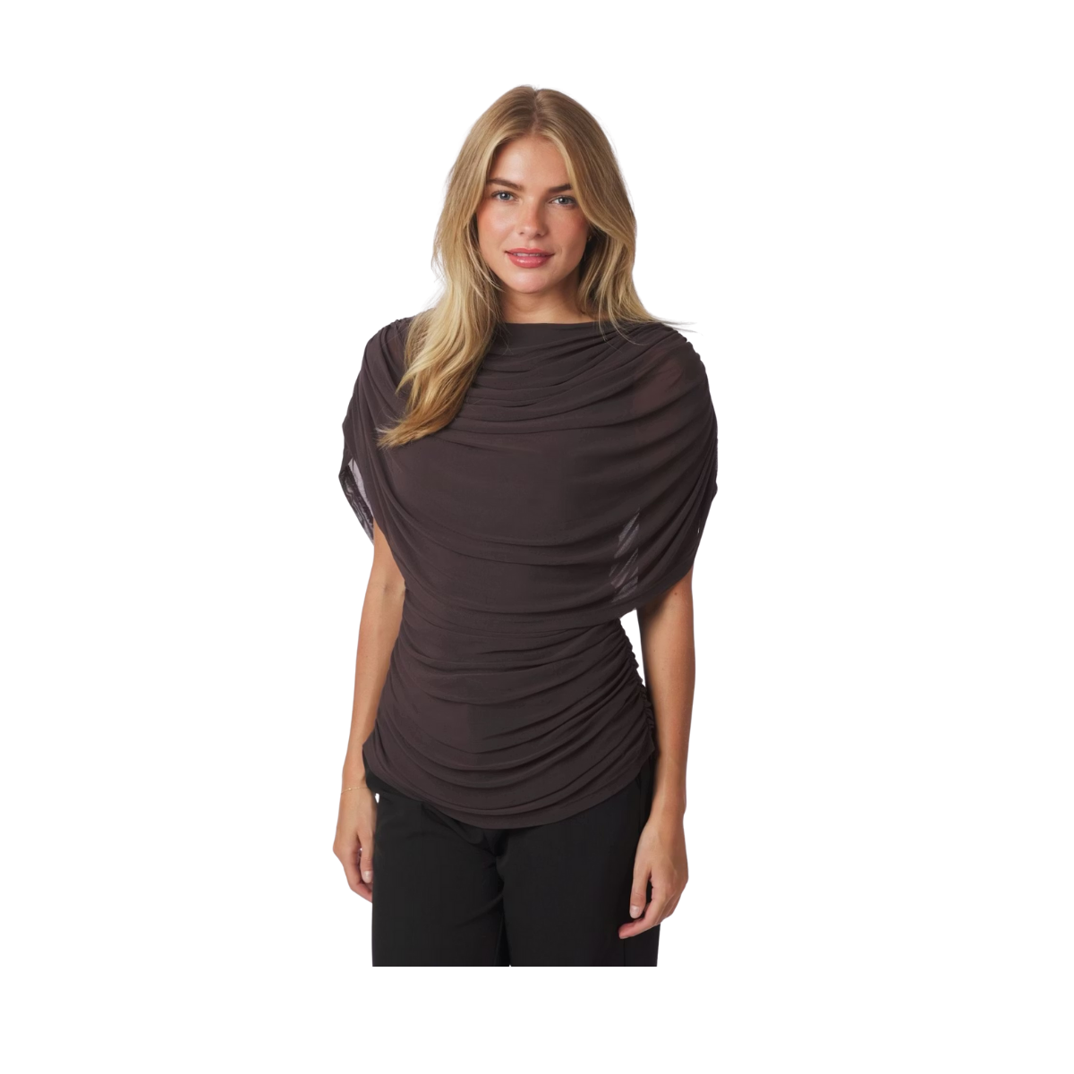 Cottuna Drapy Mesh Top - Brown