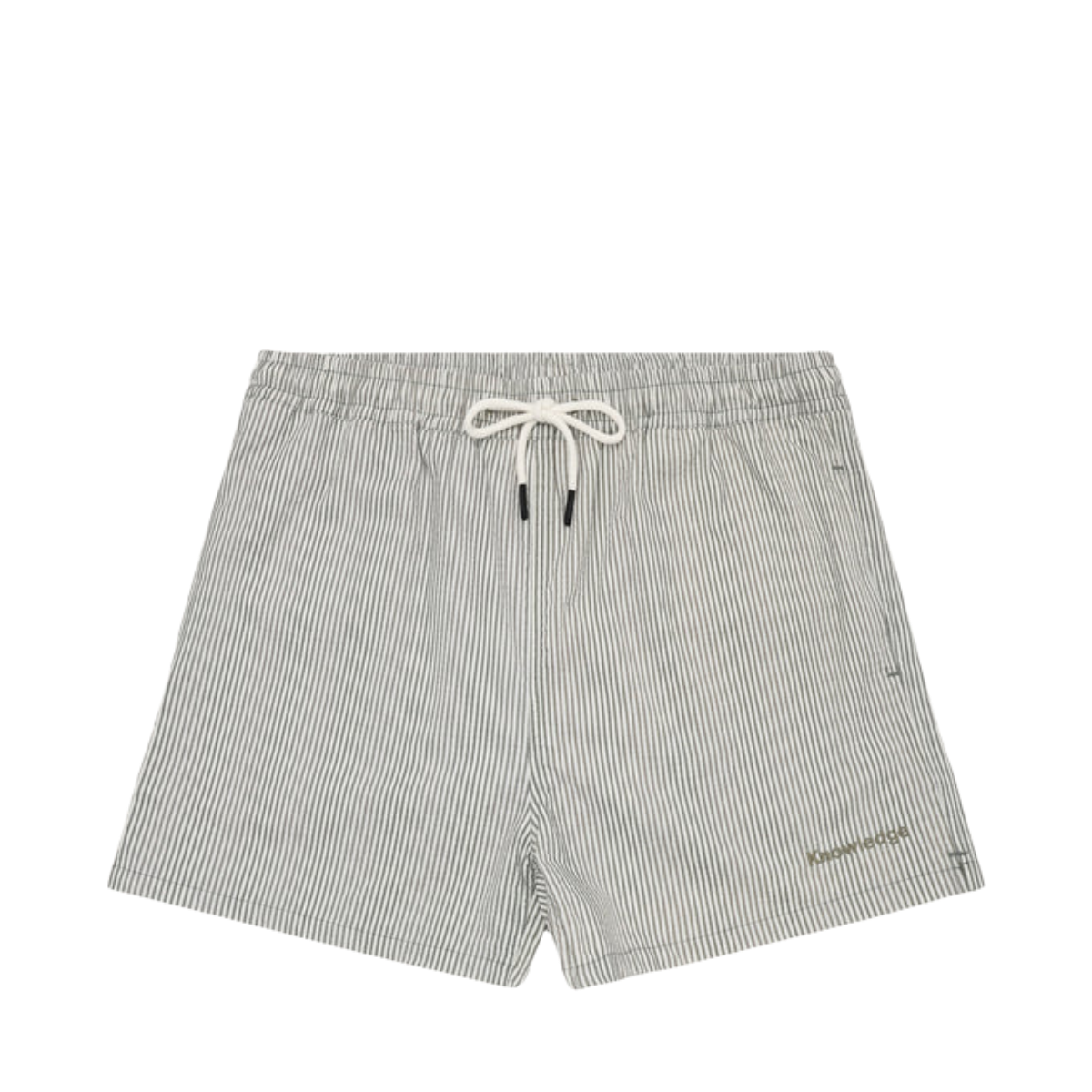 Mid-Thigh Stripe Seersucker Swimshorts - Green stripe