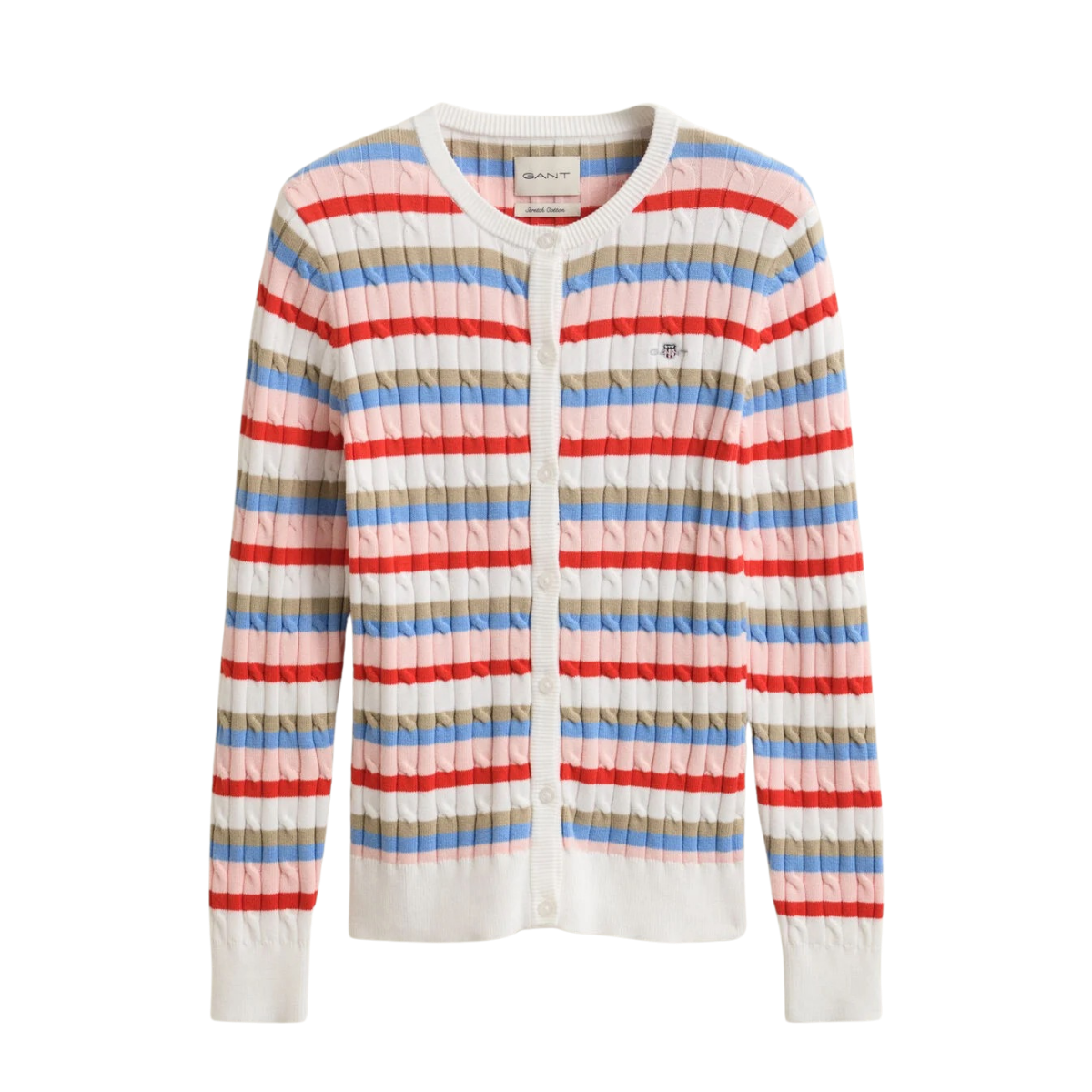 Stretch Cotton Cable Stripe Cardi - Multicolor