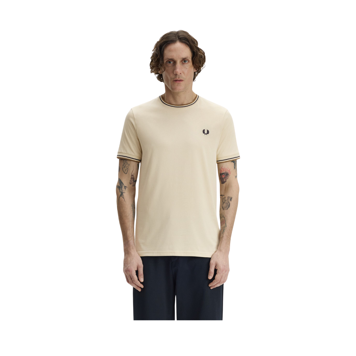 Twin Tipped T-Shirt - Oatmeal/Bronze/Navy