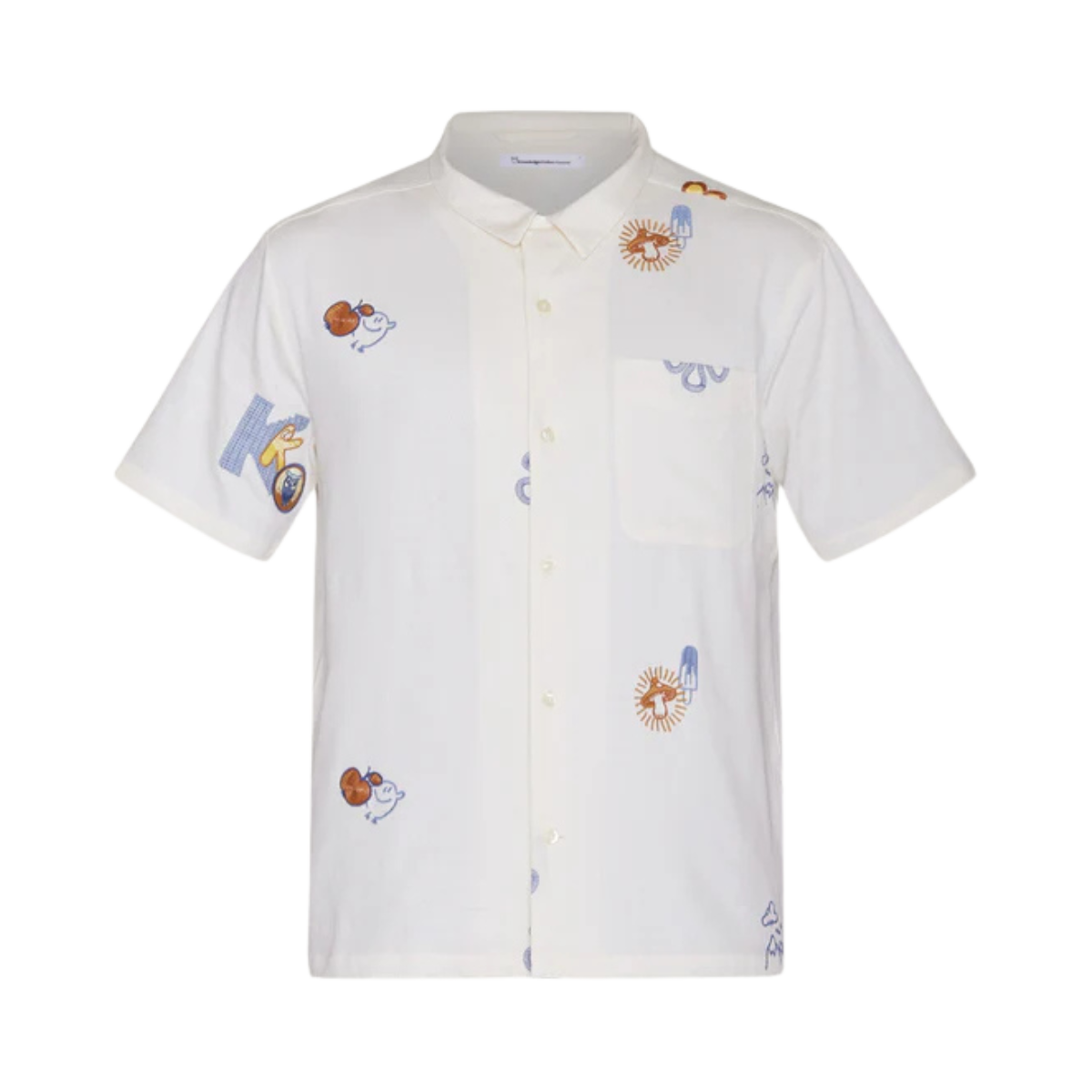 Box Fit Short Sleeve Shirt With Embroidery - Egret