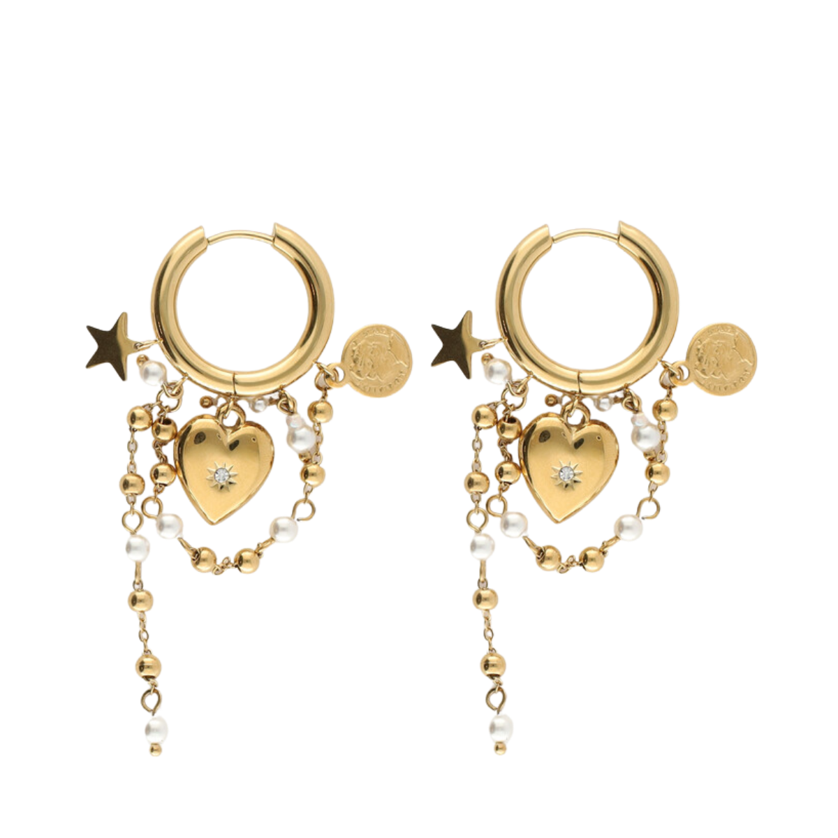 Earrings with Heart and Pearl - Gold