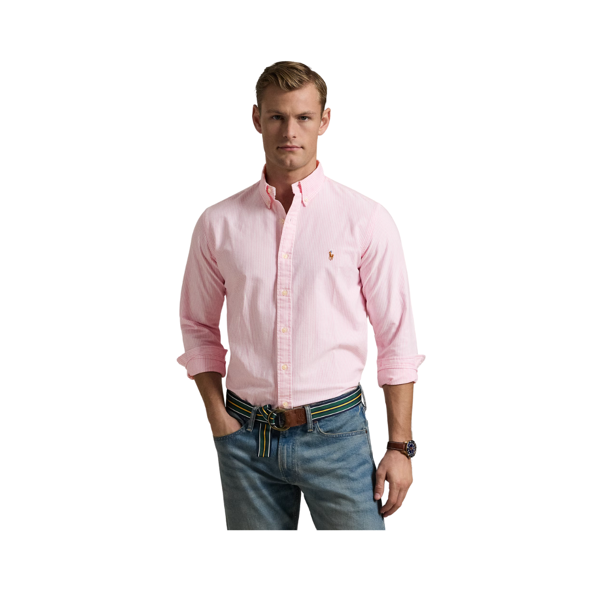 Custom Fit Striped Oxford Shirt - New Rose/White