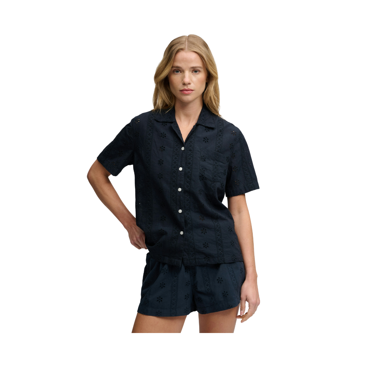 Heritage Broderie S/S Shirt - Eclipse Navy