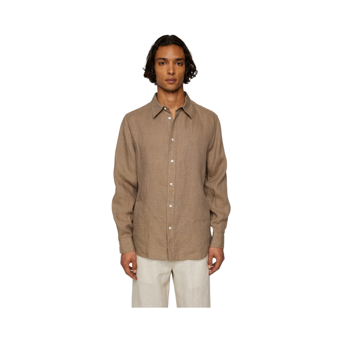 Reg LS Linen Melange Shirt - Sepia Tint
