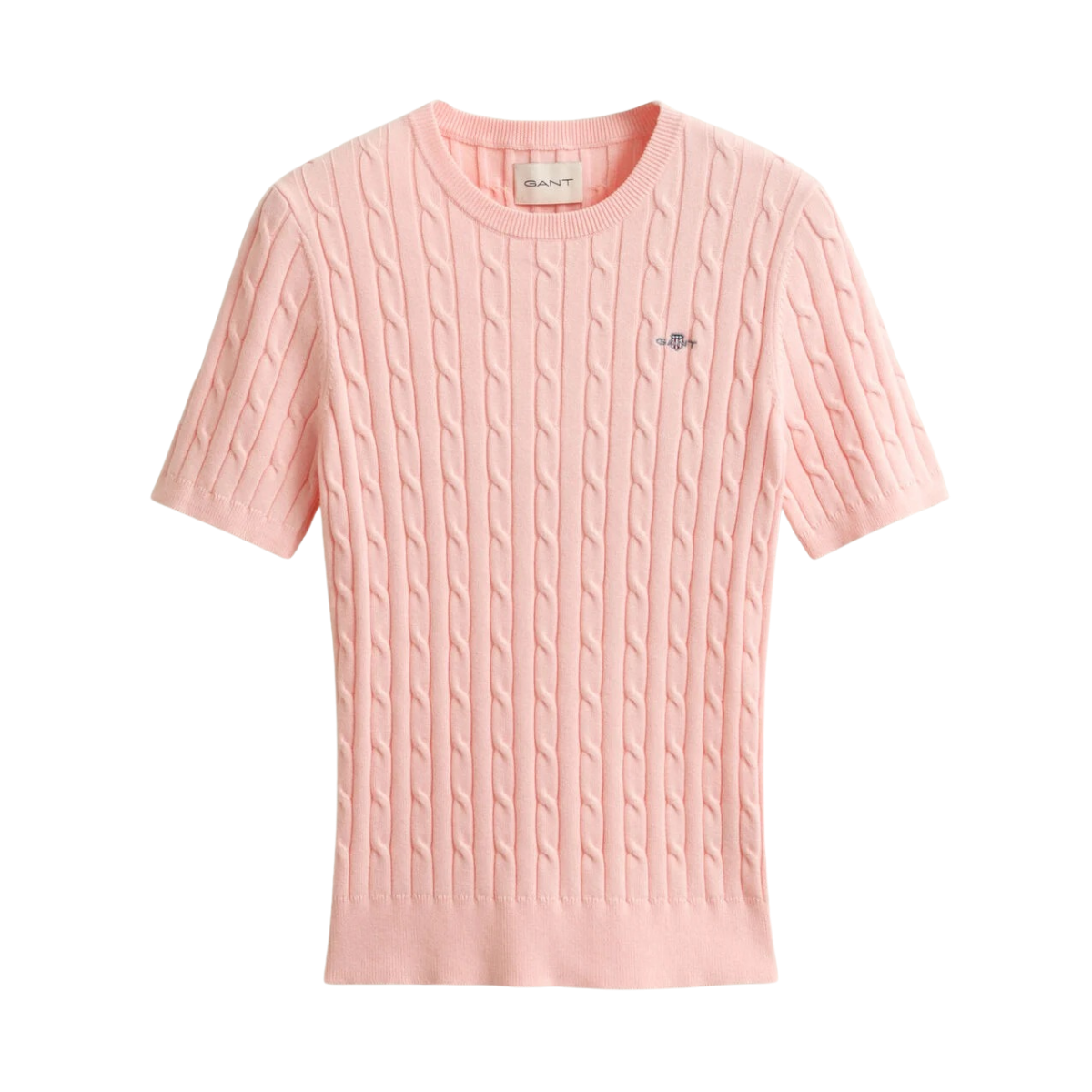STRETCH COTTON CABLE SS C-NECK - Apricot Pink