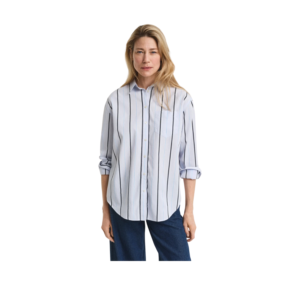 Relaxed Classic Poplin Striped Shirt - Light Blue