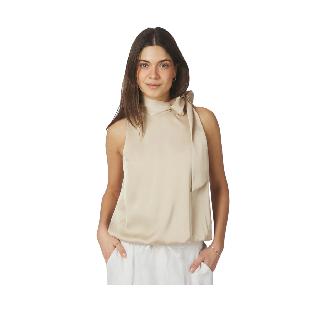 Veda Drapy Satin Top - Dark Sand