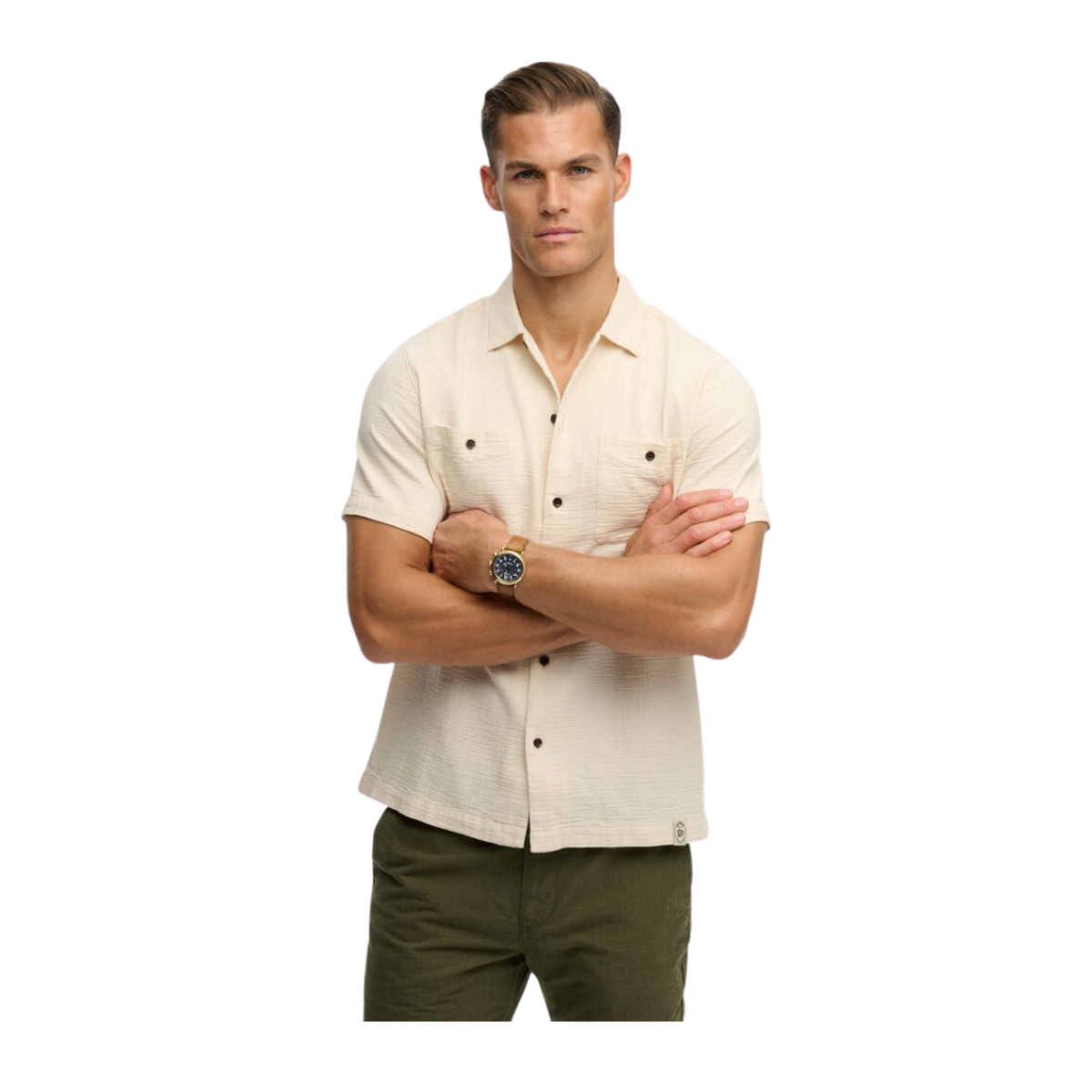 Merchant Textured S/S Shirt - 1LG Oatmeal Beige