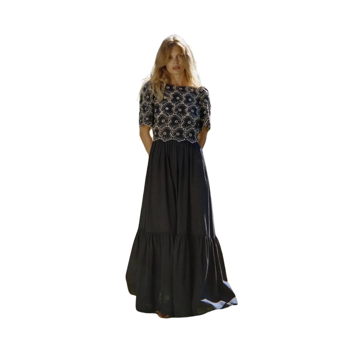 Broderie Angalise Maxi Dress - Marine