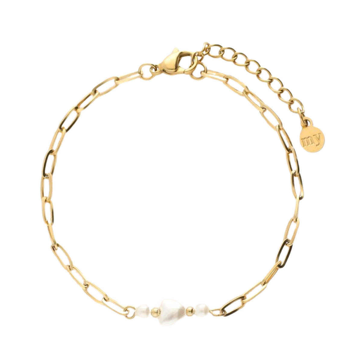 Bracelet chain pearl heart - Gold