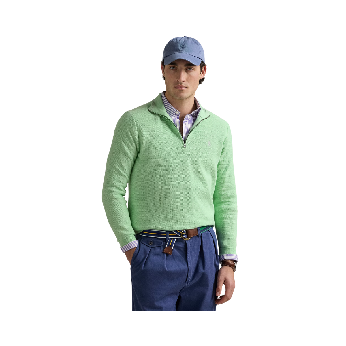 Knit Cotton Quarter-Zip Sweater - Artichoke Green Hthr