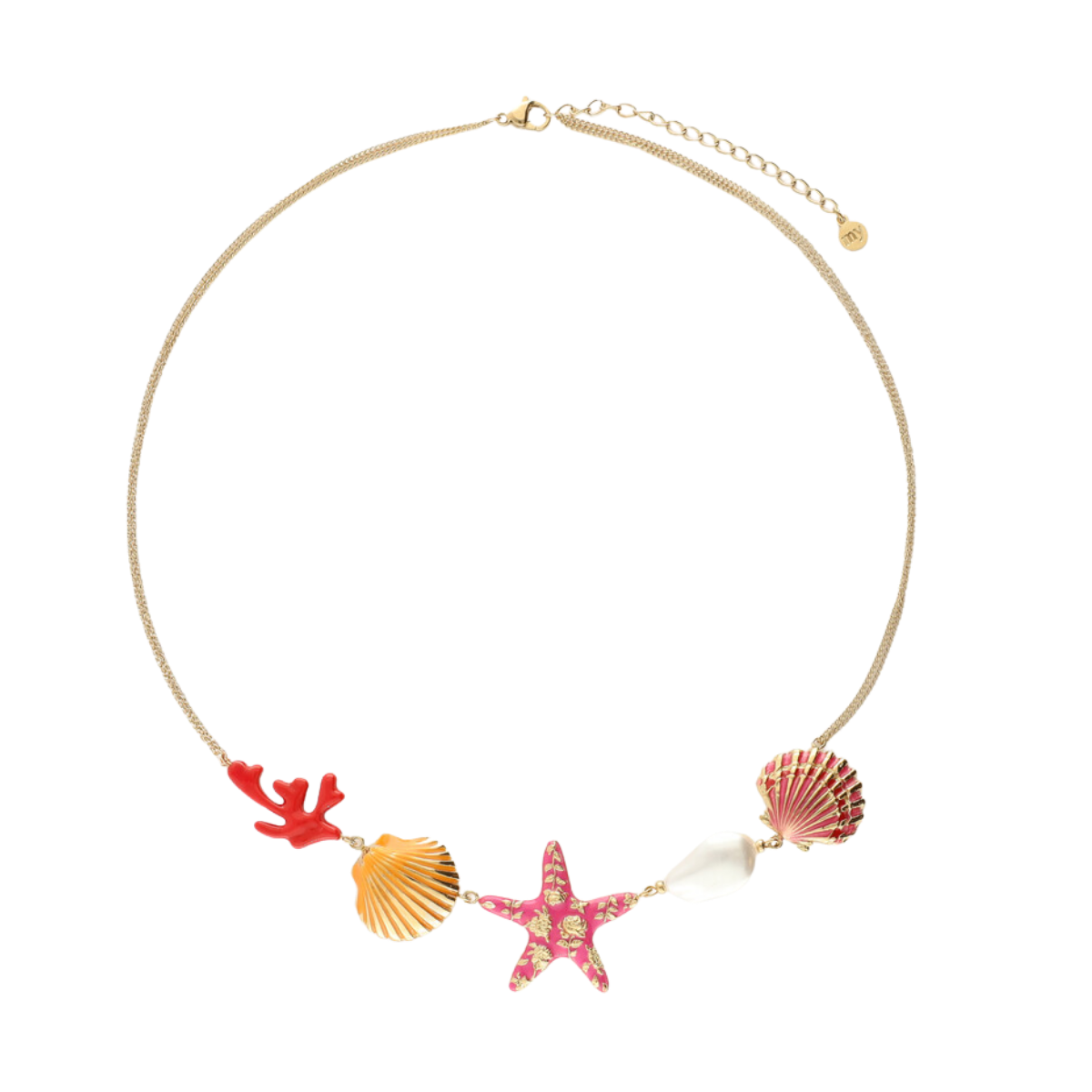 Ciao Necklace with Shells and Pearl - Gold