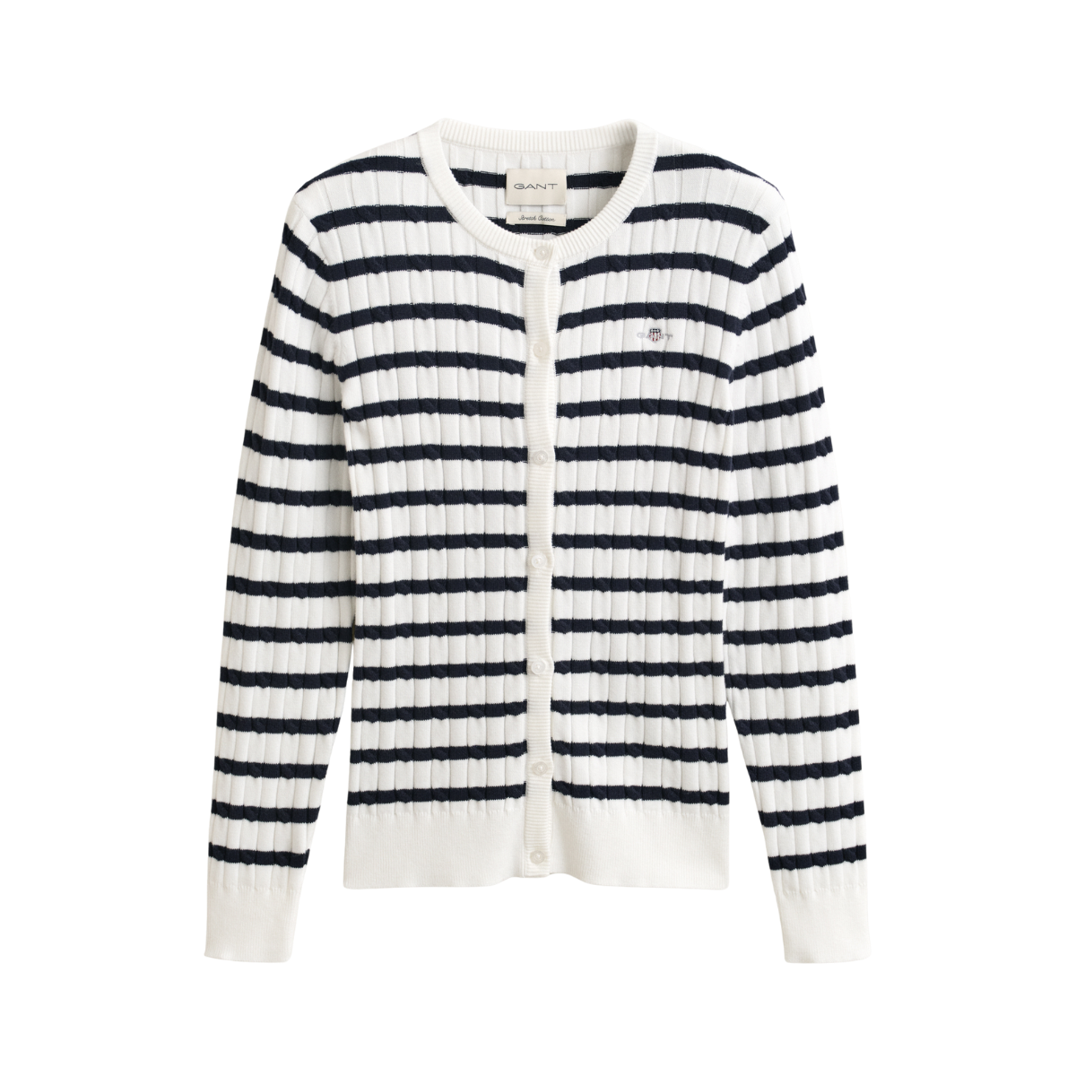 Stretch Cotton Cable Stripe Cardi - Eggshell