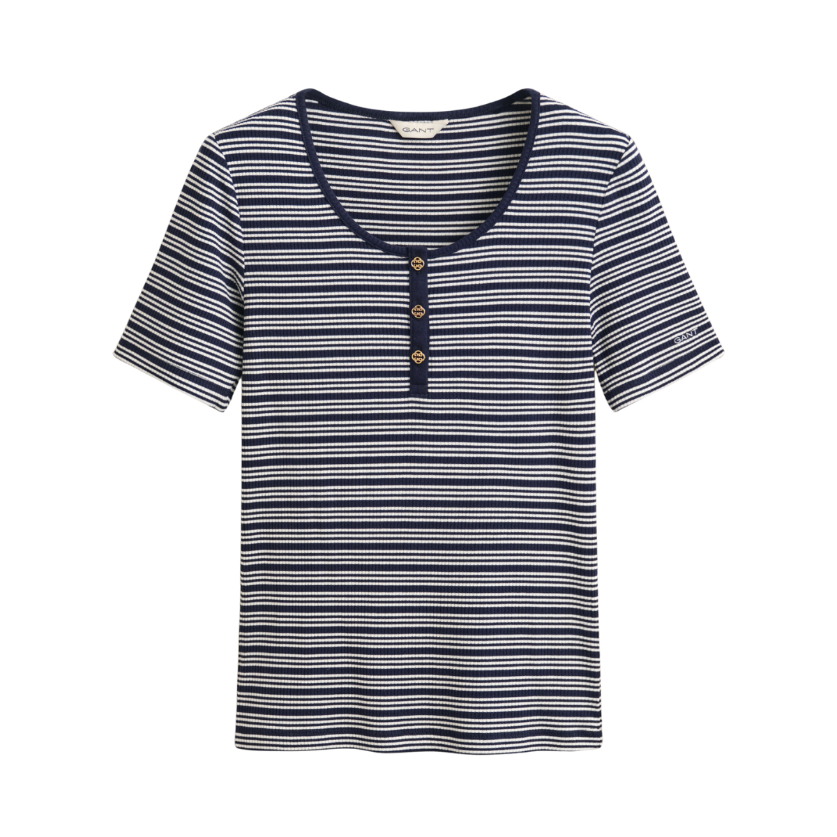 Slim Ribbed SS Henley Top - Evening Blue