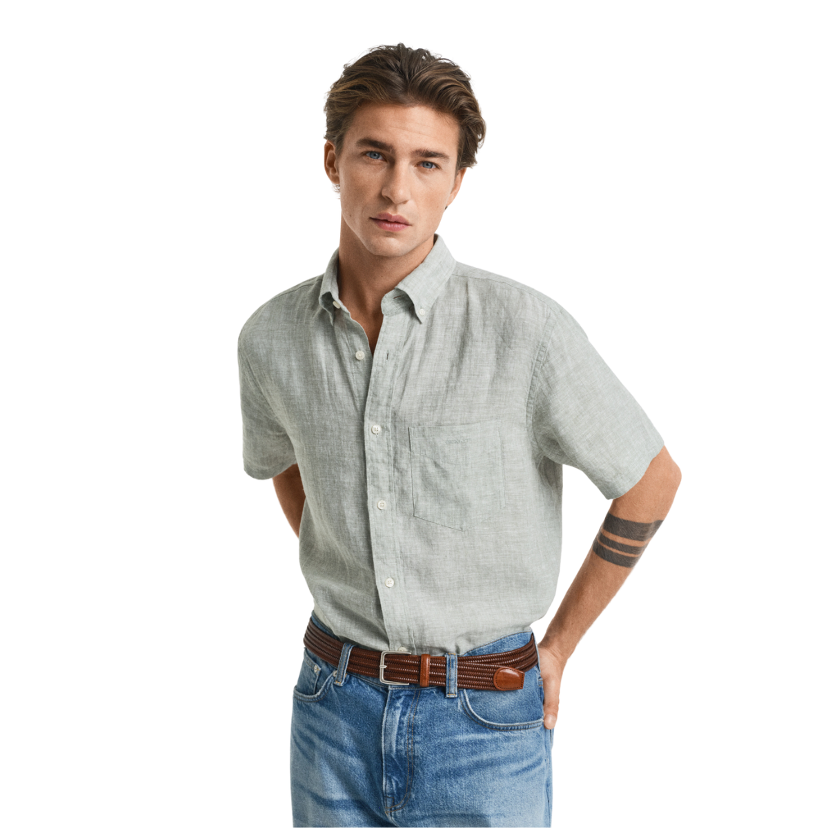 Reg Linen Ss Shirt - Kalamata Green