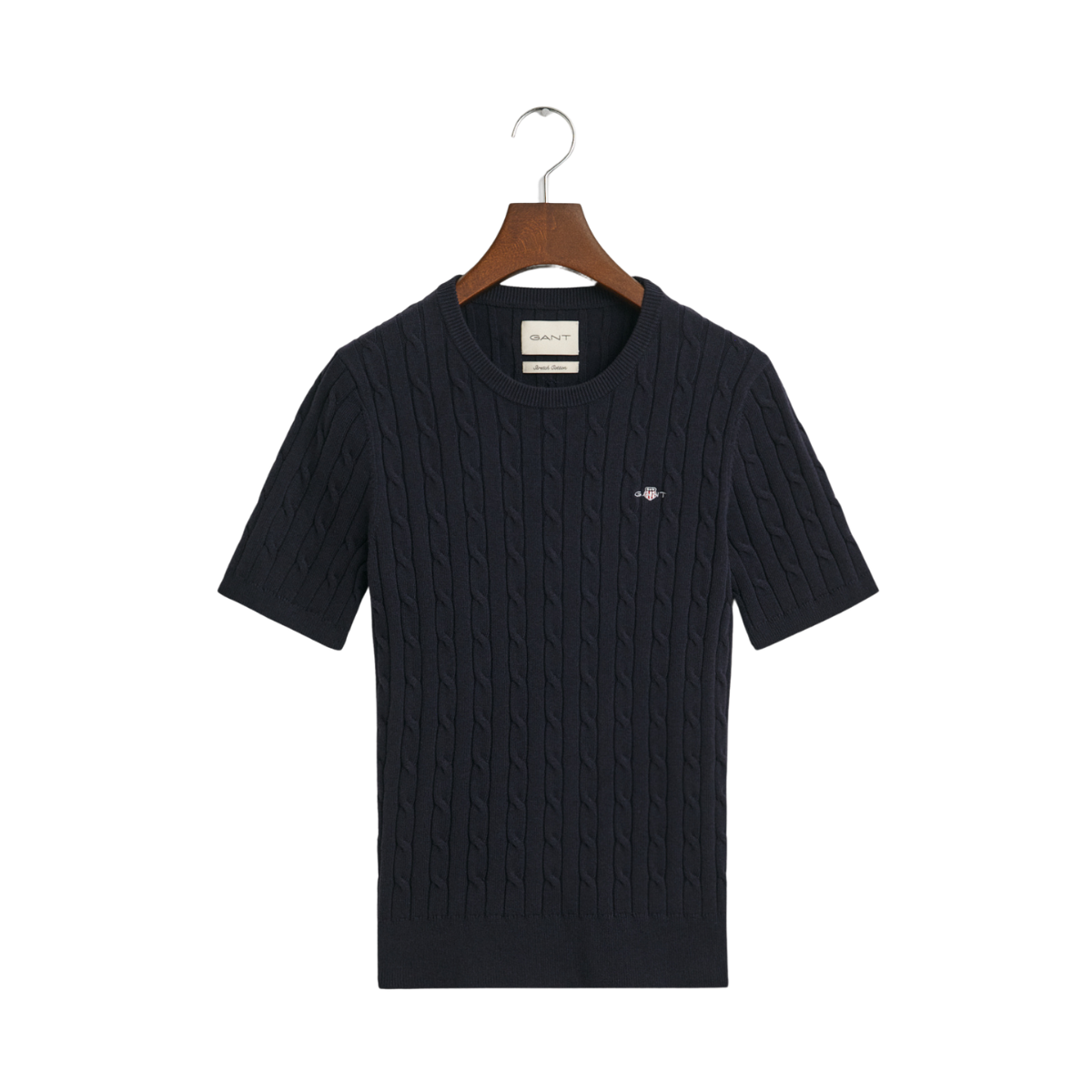 STRETCH COTTON CABLE SS C-NECK - 433 EVENING BLUE