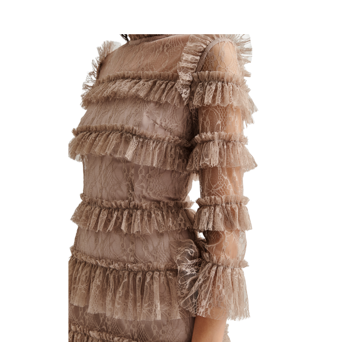 Carmine Frill Mini Lace Dress - Greige