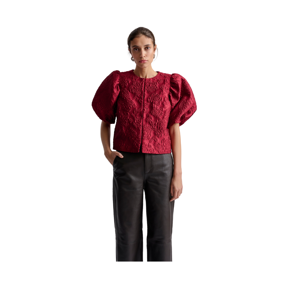 Cleo Pouf Sleeve Blouse - Deep Red