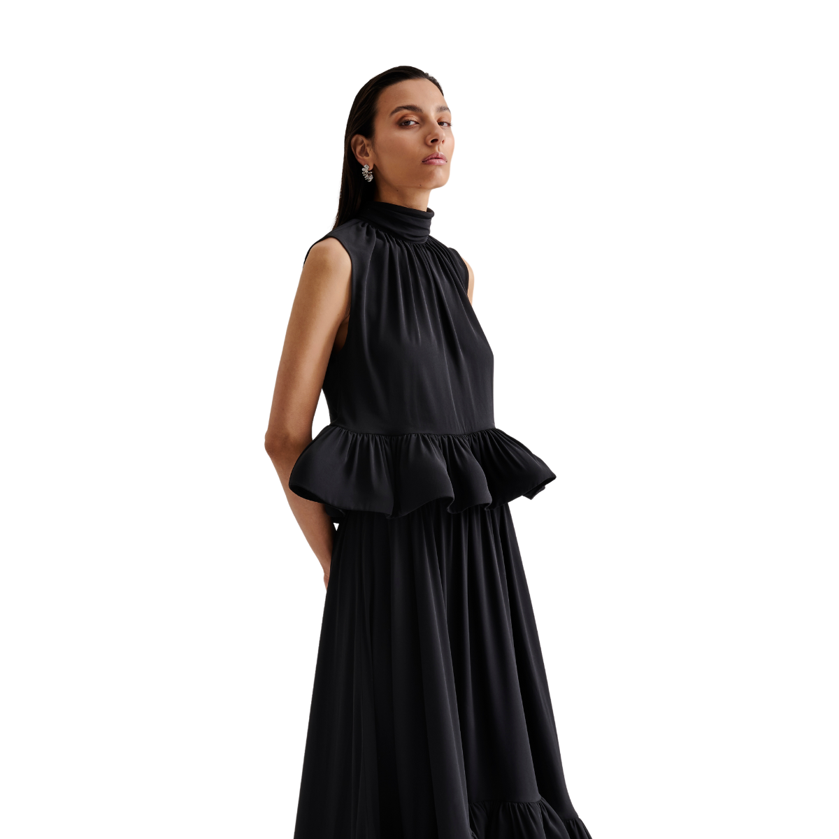 Lune halterneck frilled hem blouse - Black