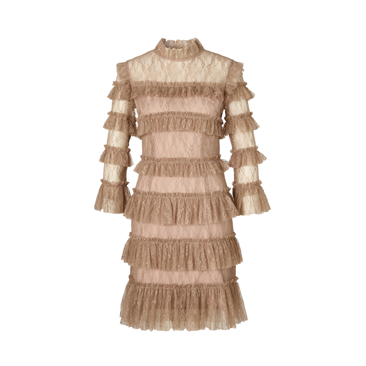 Carmine Frill Mini Lace Dress - Greige