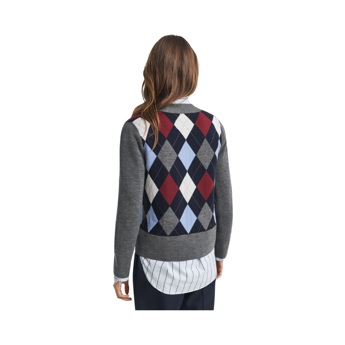 Argyle V-Neck Cardigan - Charcoal Melange