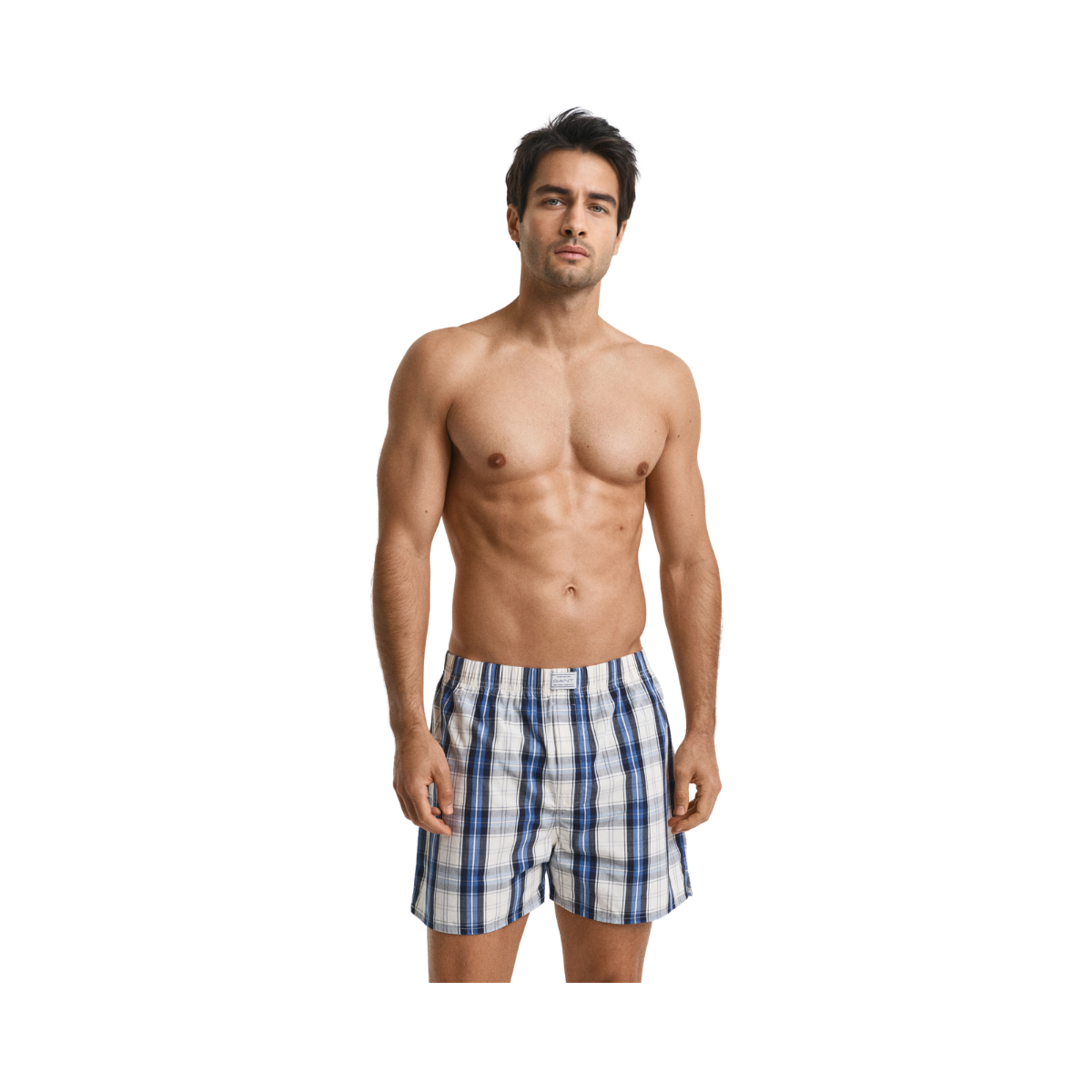 Check And Solid Boxer Shorts 2-P - 410 Marine