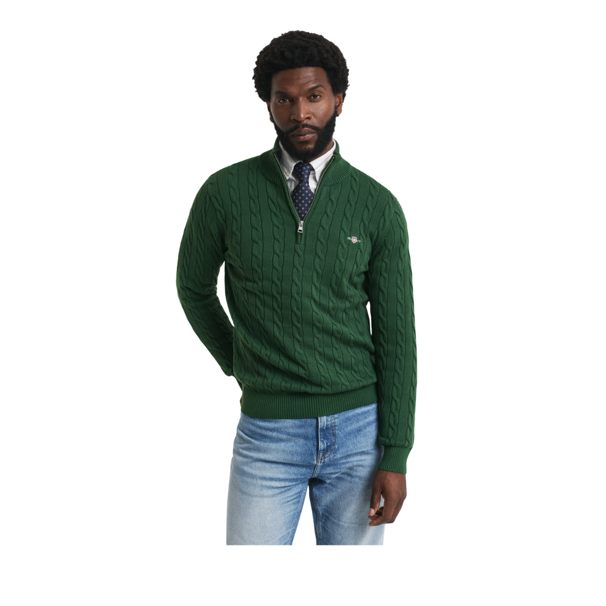 Cotton Cable Half Zip - 338 Forest Green