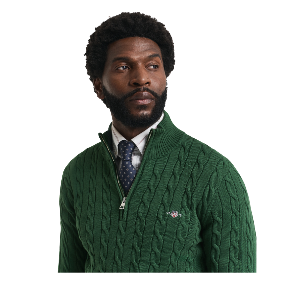 Cotton Cable Half Zip - 338 Forest Green