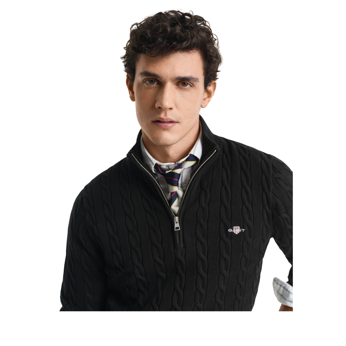 Cotton Cable Half Zip - 5 Black