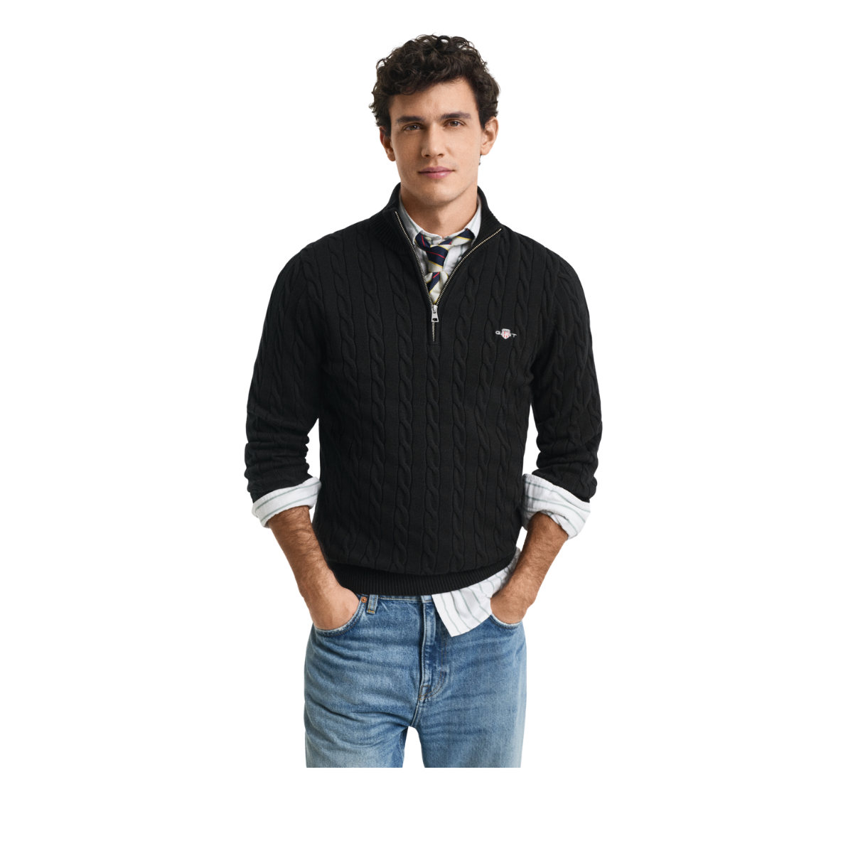 Cotton Cable Half Zip - 5 Black