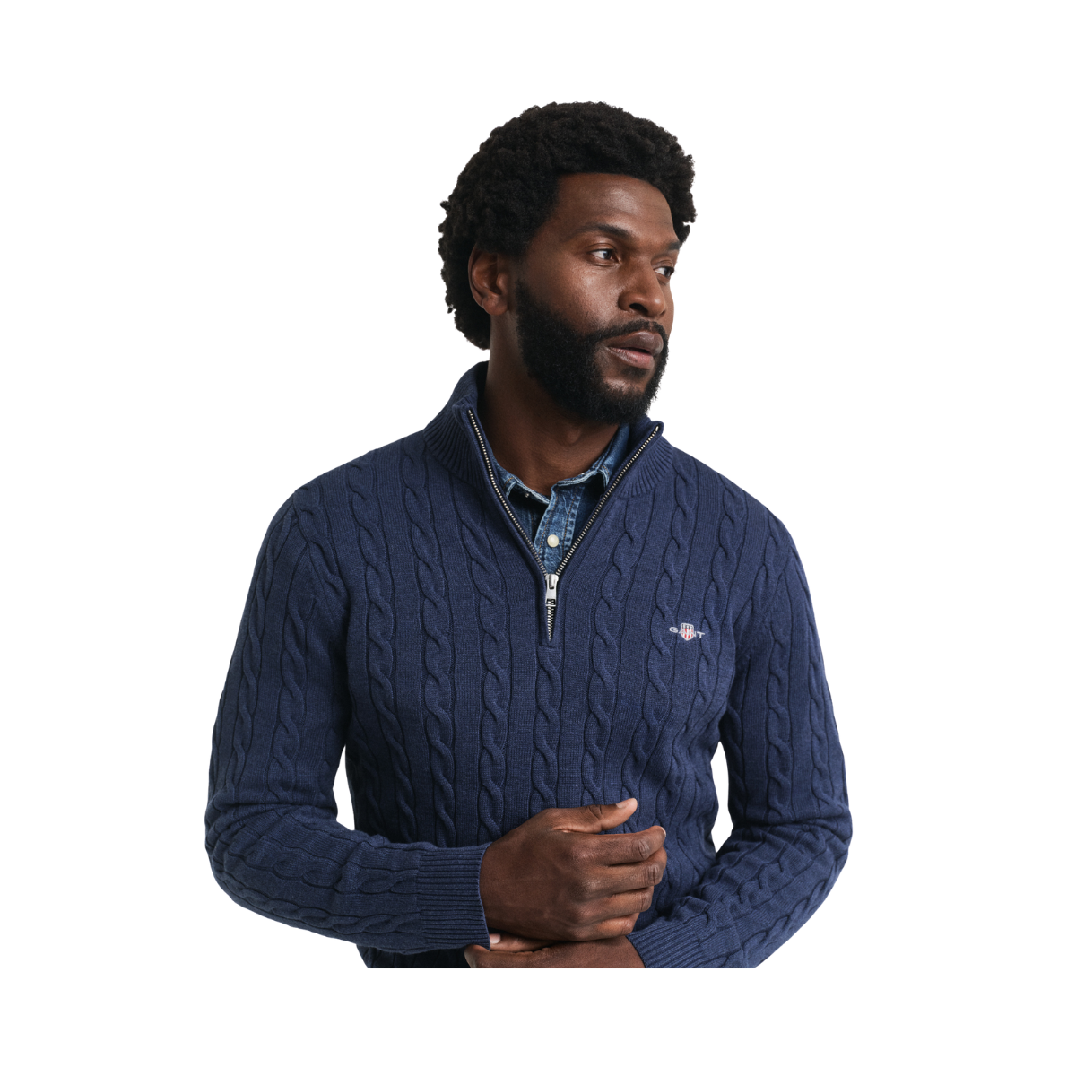 Cotton Cable Half Zip - 902 Dark Jeansblue Melange