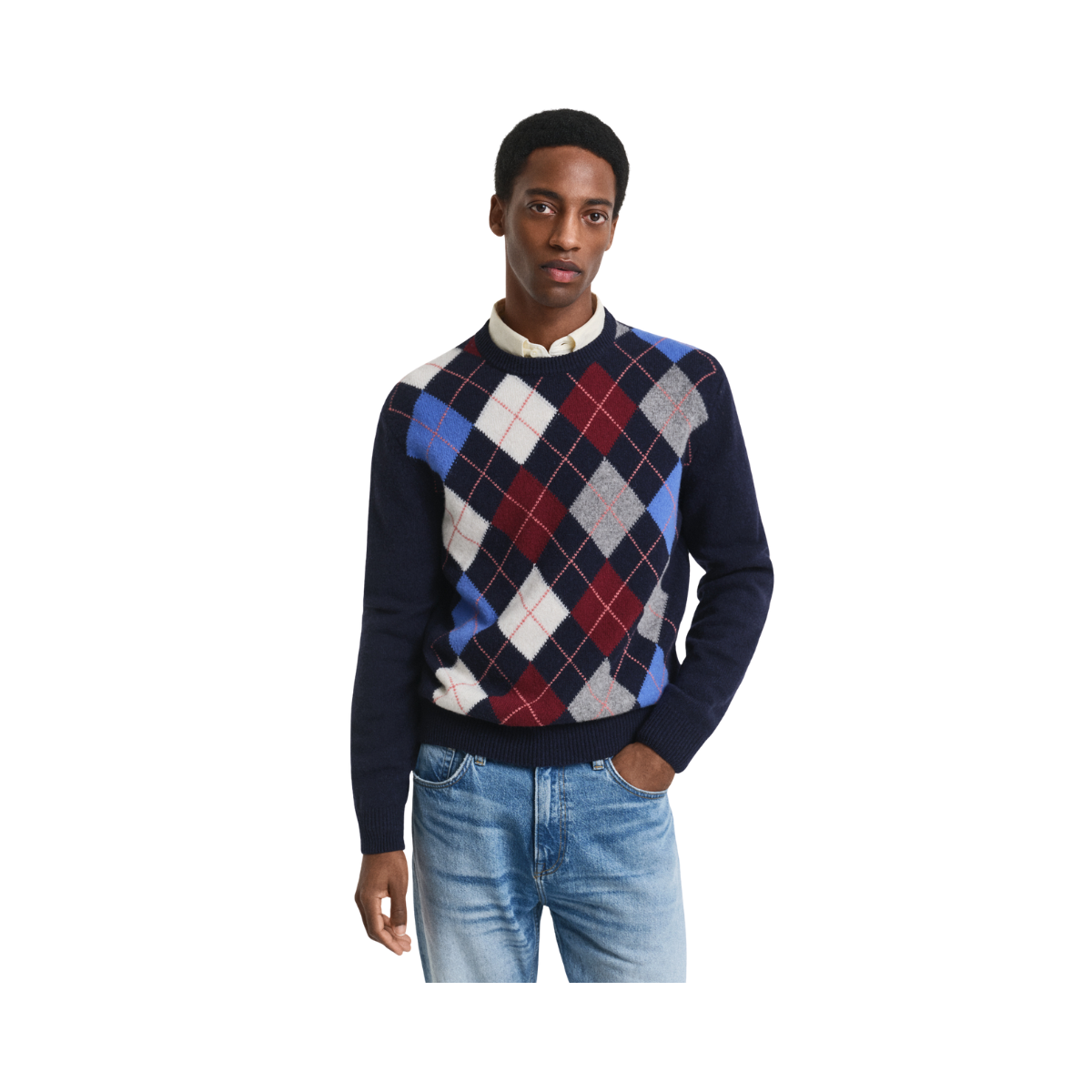 Argyle C-Neck - 480 Dark Navy Melange