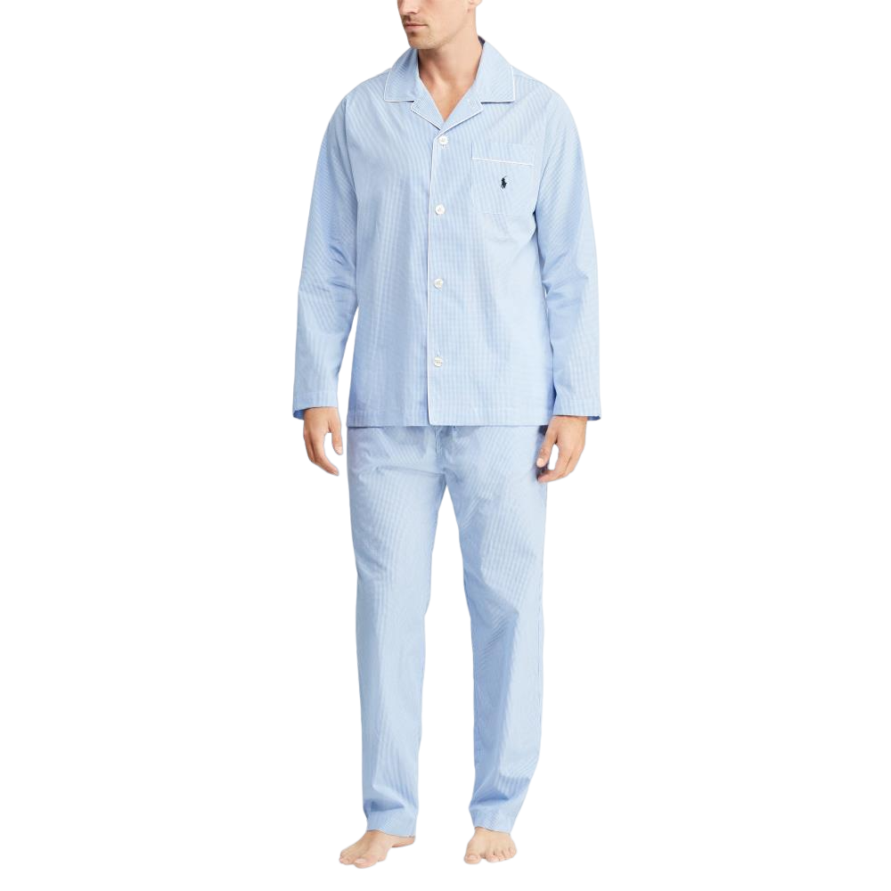 Gingham Poplin Long Sleep Set - Blue