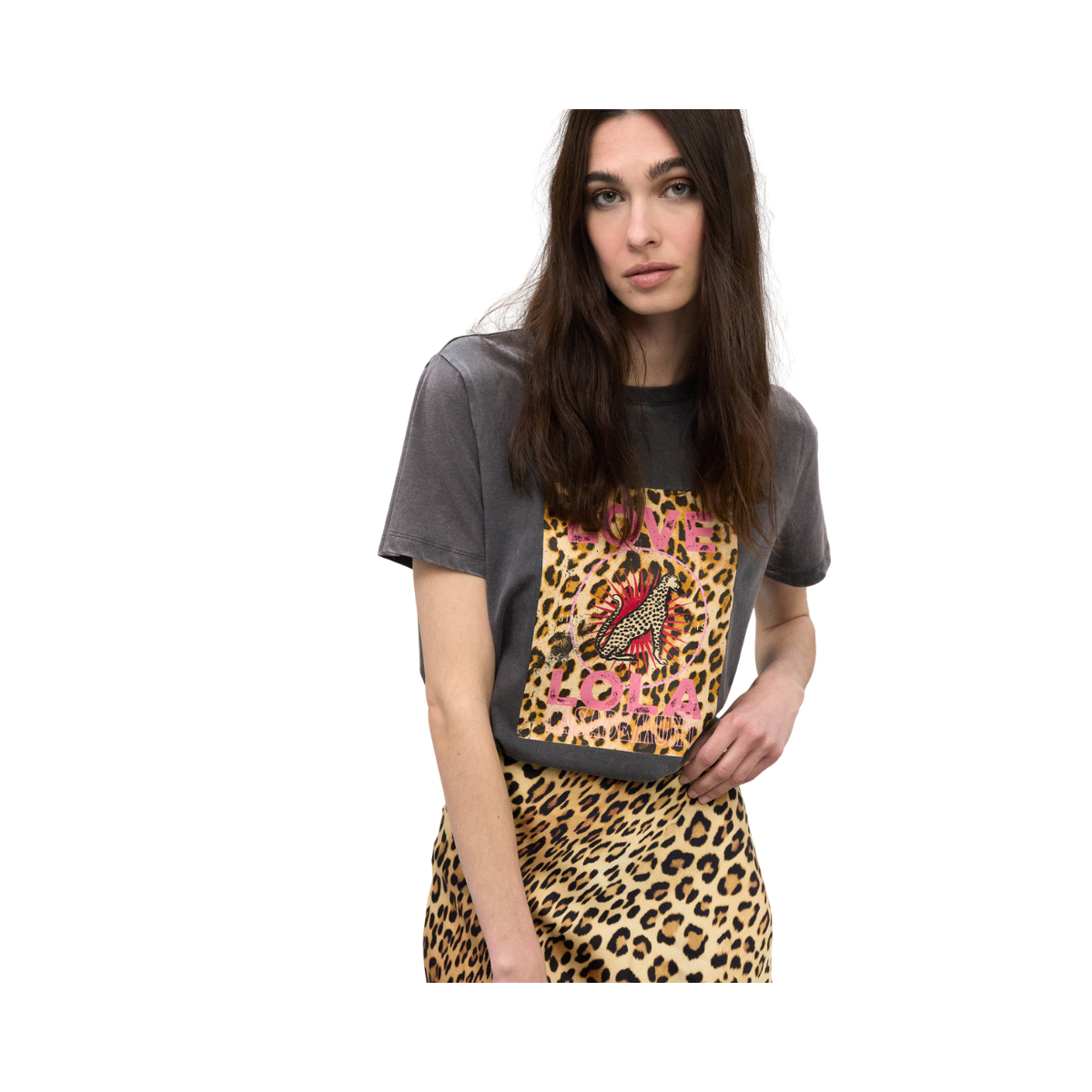 Love Lola Leopard T-shirt - Dark Grey