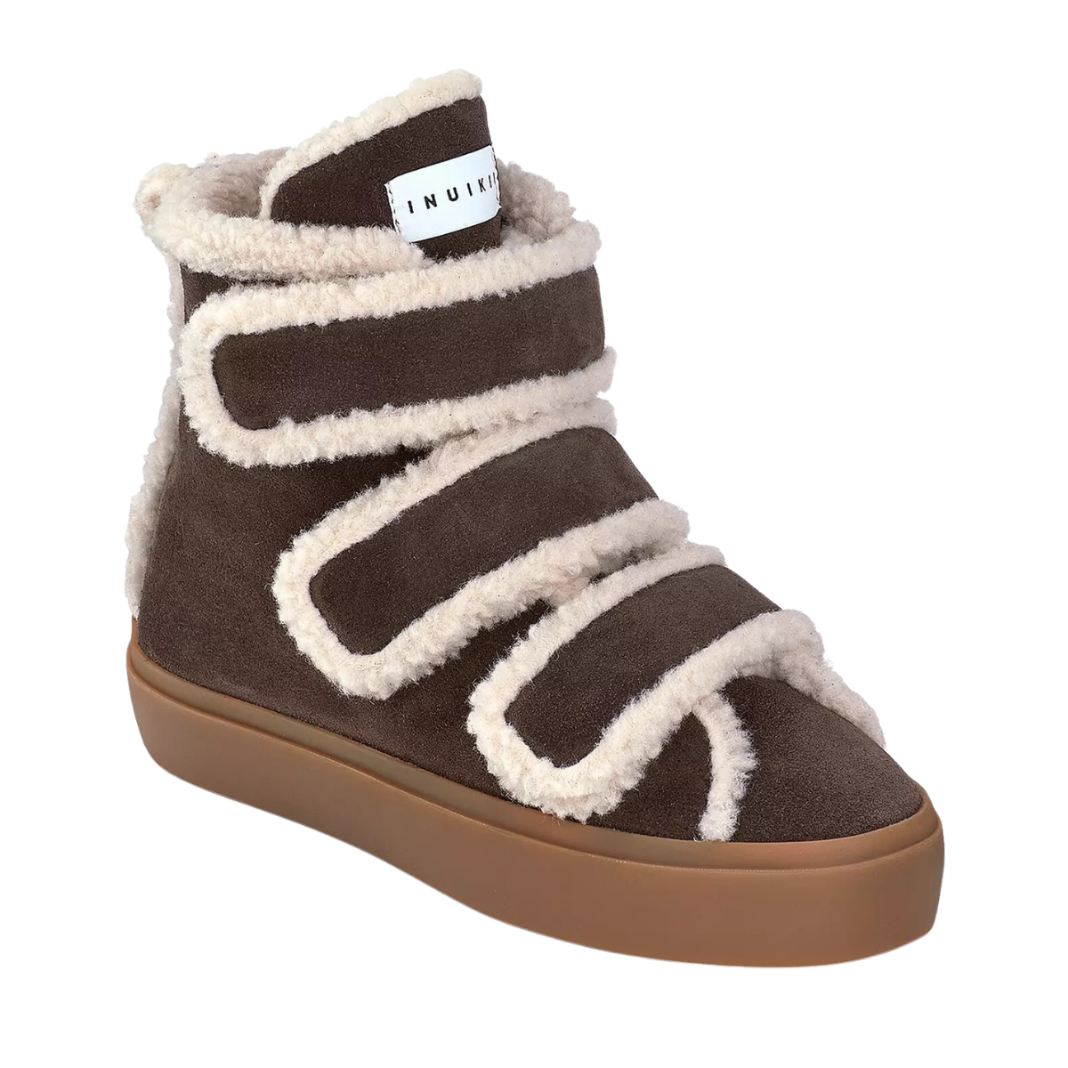 Shearling Velcro Wedge - Dark Brown