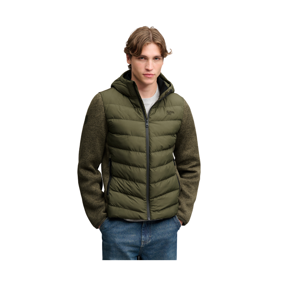 Hooded Storm Knit Hybrid Jkt - Khaki Green Marl