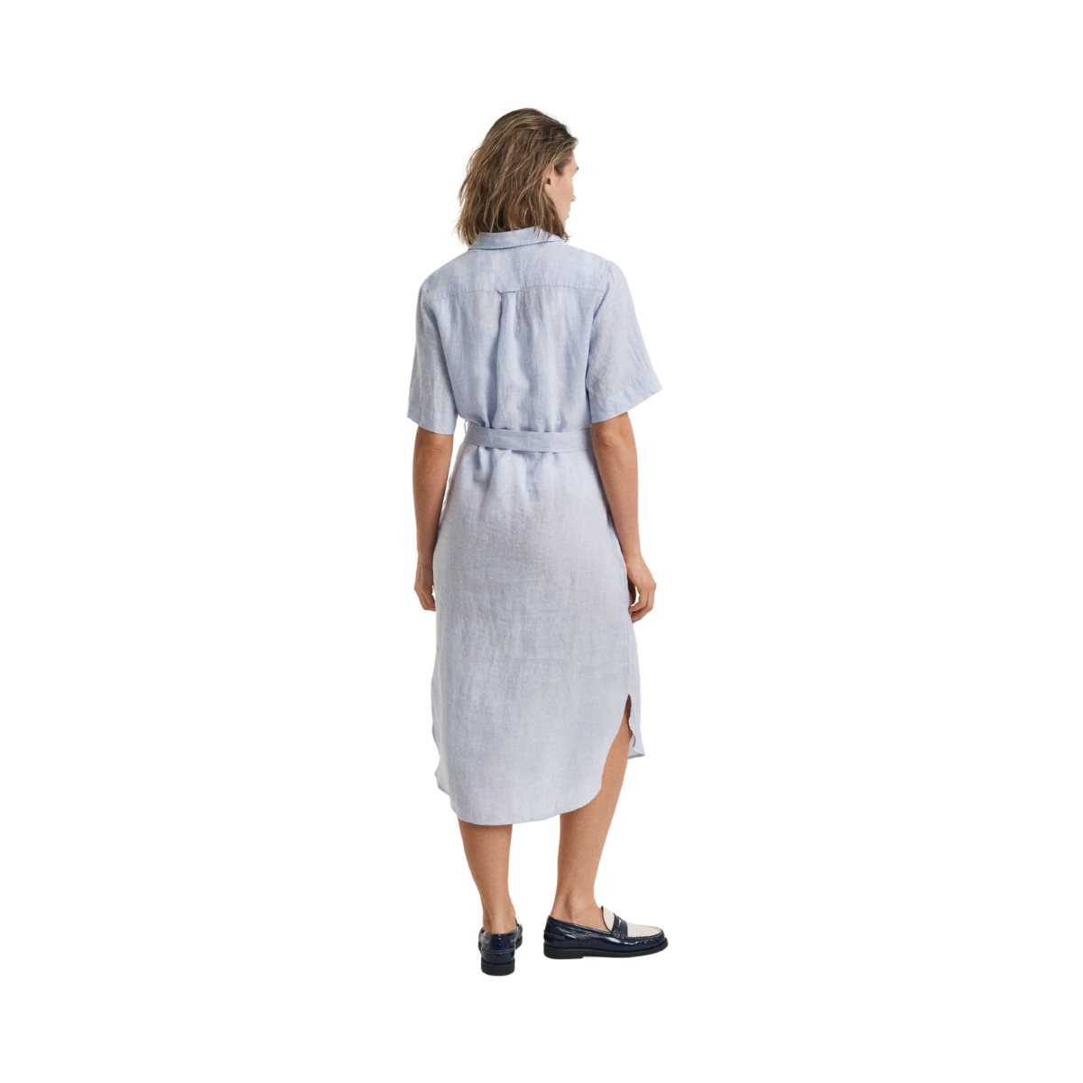 Reg Linen SS Shirt Dress - Light Blue