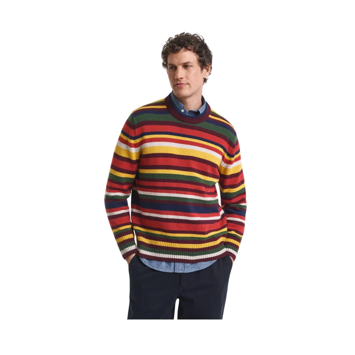 Multi Colored Striped C-Neck - 845 Deep Orange