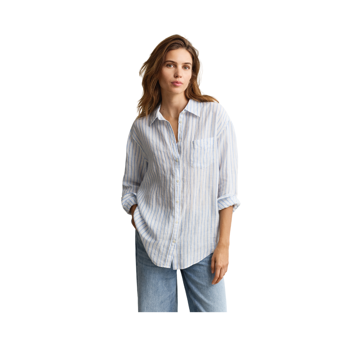 Rel Striped Linen LS Shirt - Hydrangea Blue